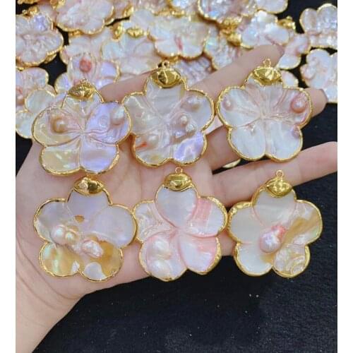 Natural Pearl Shell Pendant,Flower Shape, 2021 New Pendant , 24K Western Style Woman Pendant For Gift 5pcs