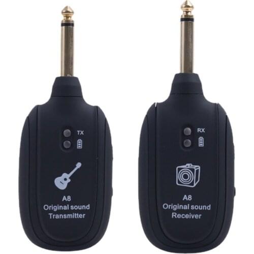 A8 UHF Guitar Wireless System Transmitter Receiver Built- in Rechargeable Wireless Guitar Transmitter