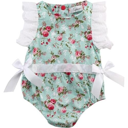 Baby Girls Bodysuit Kids Outfit Newborn Clothes Toddler Floral Jumpsuit Infant Ribbon Bowknot Bodysuit Children Clothing 0-2T