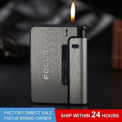 FOCUS Automatic Cigarette Case Box 10PCS Cigarette Capacity Can Suit For Lighter Metal Box For Men Women Smoking Gadget Tools