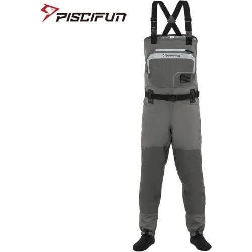 Piscifun Polyester Breathable Waterproof Stocking Foot Fly Fishing Hunting Chest Waders Pant for Men and Women with Phone Case
