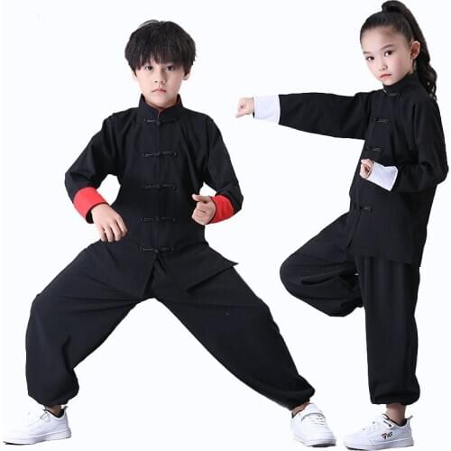 Kid Kung Fu Uniform Traditional Chinese Clothing For Boys Girls Wushu Costume Top Pants Suit Set Tai Chi Folk Performance Outfit