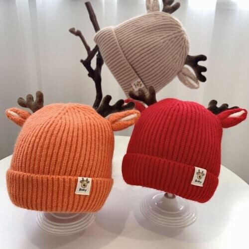 Toddler Baby Knitted Hat for Boys Girls Cartoon Antlers Skullies Beanies Autumn Winter Warm Kids Hats and Caps Accessories