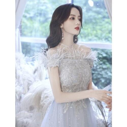 Elegant A-Line Evening Dresses Sexy Off-Shoulder Sparkly Sequins Party Gowns Robe De Soiree