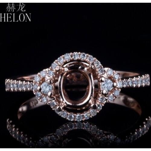 HELON Oval Cut 4.5x6mm Solid 14k Rose Gold Natural Diamonds Semi Mount Ring Setting Women Engagement Fine Jewelry Diamond Ring