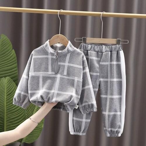 Kid Boy Girl Clothing New Fashion Tracksuit Long Sleeve lattice Zipper jacket coat Sets Infant Clothes Baby Pants 1 2 3 4 5Years