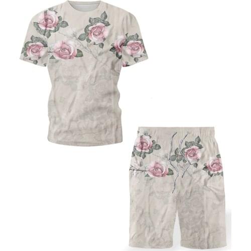 Short-Sleeved Summer Mens Suit Printed Top And Shorts 2 Pieces Of Casual Sportswear All-Match Mens And Womens Sportswear