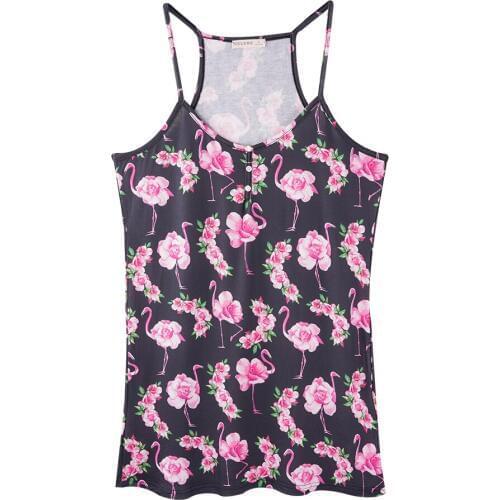 Summer Sleeveles Spaghetti Strap Sleepwear Nightgowns Crane Floral Printed Short Dressing Robe Female Home Casual Clothes