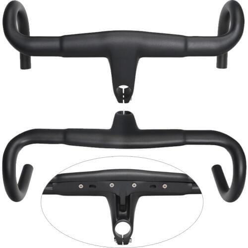 Matte UD Carbon Fibre Bike Road Handlebar Bicycle Bent Bar Integrated Handlebar Stem 28.6mm X 400/420/440mm - 90/100/110/120mm