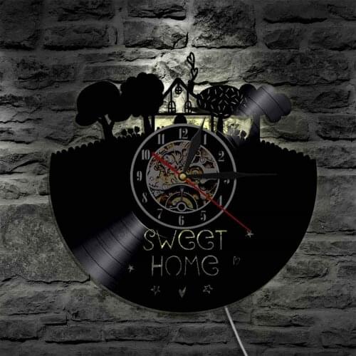 Sweet Home Vinyl Record Clocks Wall Watch Suburb House Vintage LED Wall Lighting Clock Lamp Remote Control Housewarming Gift