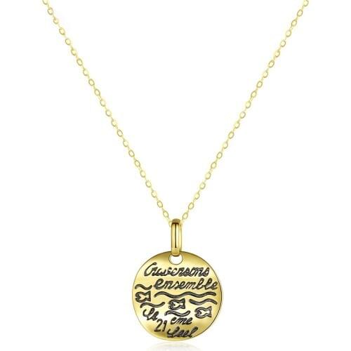 MetJakt 14K Gold Fashion Simple round Smooth Lettered Fashion Womens Necklace