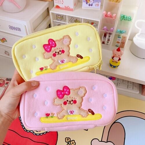 Soft Cute Dog Plush Pencil Case Layered Big Capacity Pencil Pouch Pencil Bag Kawaii Stationery School Office Supplies