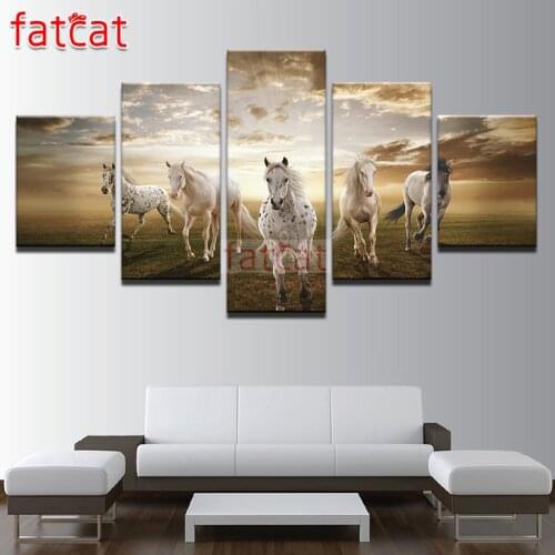FATCAT Prairie horse animals 5 Piece Diy Diamond Painting Full Square Round Mosaic Embroidery Sale Needlework Decoration AE2493