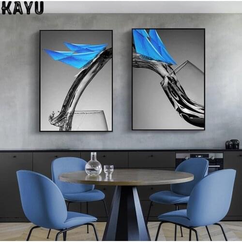 Wall Art Blue Boat on Flowing Water in a Galss Canvas Painting Art Print Home Decor Wall Art Poster for Living Room