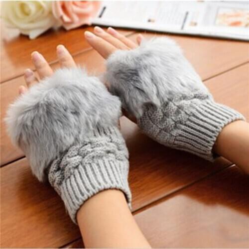 2021 New Women Cute Plush Mittens Warm Soft Plush Short Fingerless Gloves Ladies Knitting Gloves Costume Half Finger Party Gift