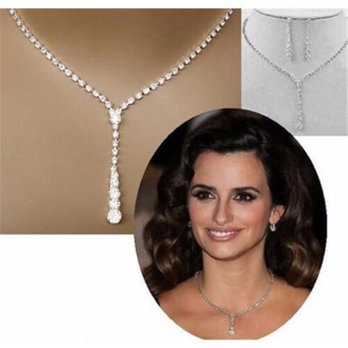 New Crystal Tennis Drop Necklace Set 14"-17" Bridal Bridesmaid Jewelry Sets Rhinestone Pendant Necklace Wedding Jewelry