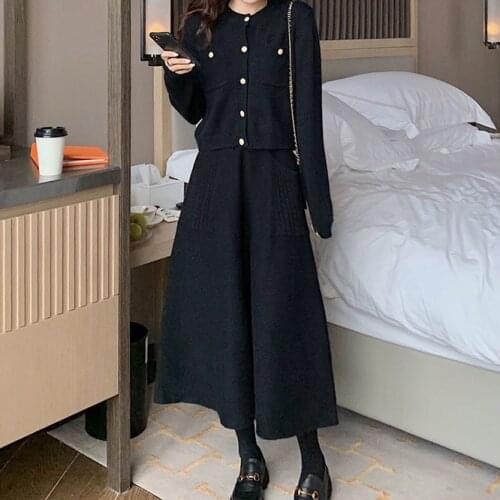 2021 Autumn Winter Womens Knitting New Double Pocket Fluffy Loose Wool Medium And Long Girls' Skirt Leisure Daily Black