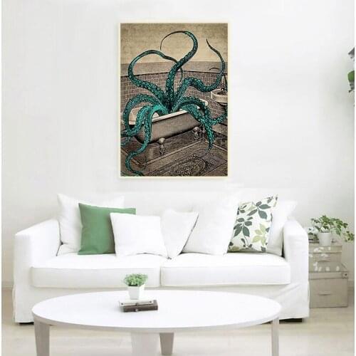 Octopus Canvas Poster Bath Wall Art Print Painting Octopus in the bath Sea Life Art Picture Bathroom Wall Decoration