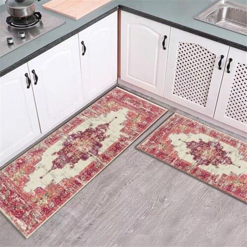 Retro Morocco Style Bedside Mat Vintage Persian Pattern Kitchen Runner Mat Ethnic Style Washable Mat for Floor Kitchen Rug