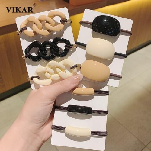 Women Elegant Chain Shape Elastic Hair Bands Girls Sweet Geometric Ponytail Organza Scrunchie Set Hair Ropes Hair Accessories