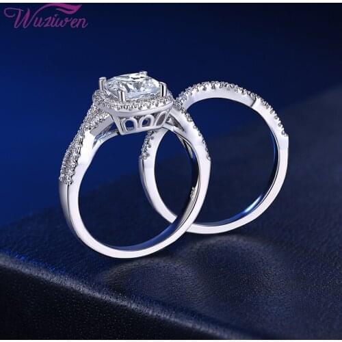 Wuziwen Luxulry Cushion Cut AAAAA Cubic Zircon Bridal Set Solid 925 Sterling Silver Wedding Engagement Rings For Women