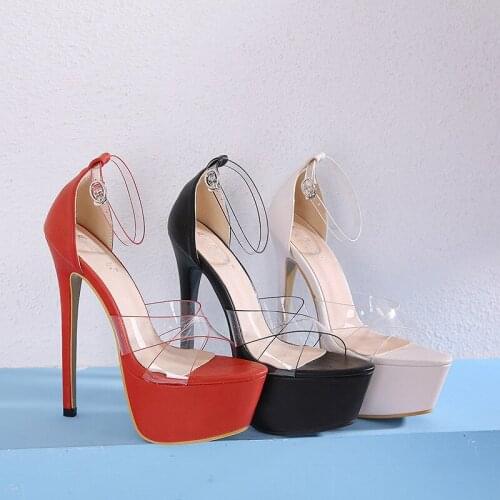 Women Sandals Ladies PVC Buckle Strap 16CM Thin High Heels Open Toed waterproof fashion Dress Party Wedding shoes for women 2020