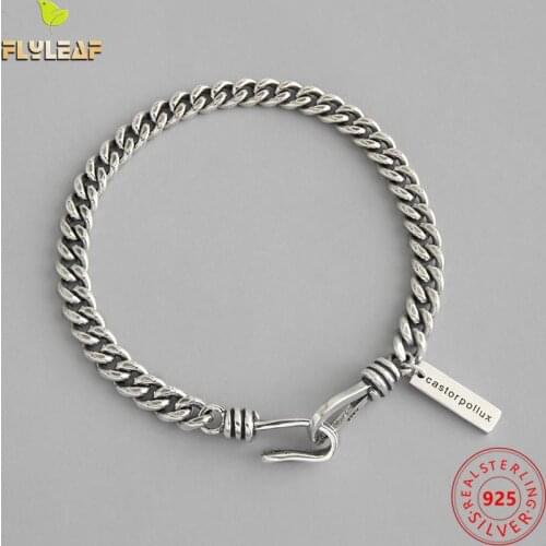 Flyleaf Vintage Chain Letter Tag Real 925 Sterling Silver Bracelets For Women Fine Jewelry Men Bracelets & Bangles Lovers Gift