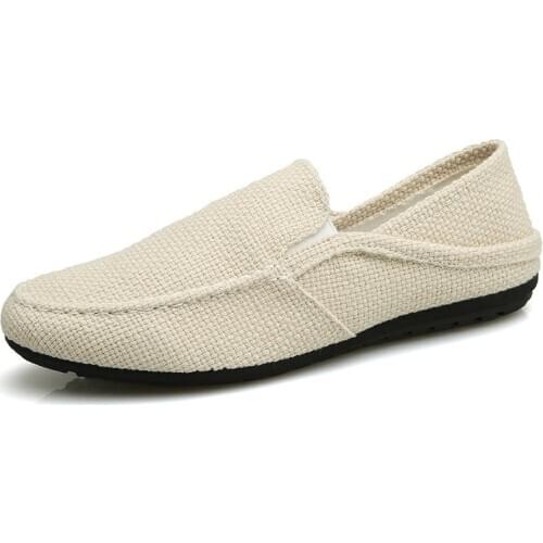 Vintage Mens Casual Canvas Loafers Flat Hemp Bottom Espadrilles Driving Soft Shoes for Holiday Beach Sailing Bohemian Style