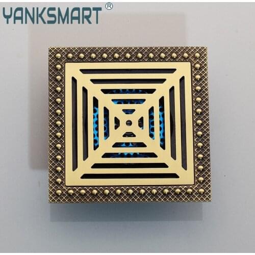 YANKSMART Household Art Carved Flower Floor Shower Square Drain Strainer Bathroom Antique Brass Bathroom or Kitchen Gravity