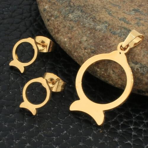 Stainless Steel Jewelry Sets For Women Gold Color Pendants And Earrings SFAZBKAF