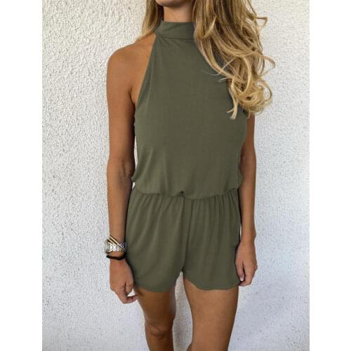 Office Lady Rompers Halter Neck Off Shoulder Vacation Playsuits Elegant Yellow Playsuits 2021 Casual Women Summer Beach G2556