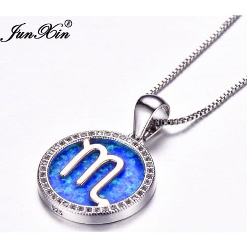 Boho Female Big Scorpio Pendants Necklaces Blue White Fire Opal Necklaces For Women Silver Color Wedding Jewelry Gifts