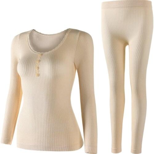 Women Thermal Underwear Winter Slim Body Long Jhons Lace Button Sets