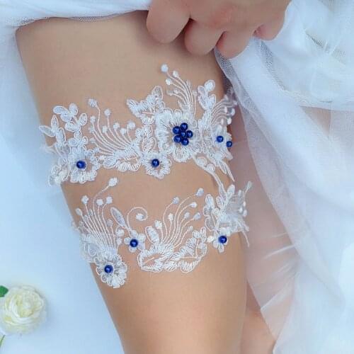 2Pcs Wedding Garter Lace Beads Embroidery Flower Sexy Garters Women/Female/Bride Thigh Ring Bridal Lace Leg Ring Loop