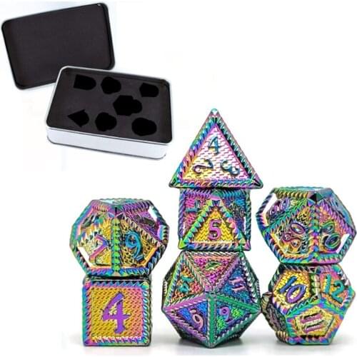 7Pcs Metal Dice Multi-faceted Dice Different Sizes Digital Number Dice with Box For Kid Educational Toys DIY Board Games