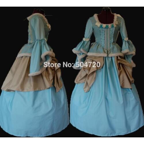 Tailored!Blue Vintage costumes 18th Duchess Retro medieval Renaissance Reenactment Theatre Civil war Victorian dress HL-396