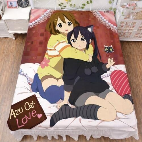 Anime K-ON! characters sexy girl Hirasawa Yui & Nakano Azusa bed milk fiber sheet & flannel blanket summer quilt 150x200cm