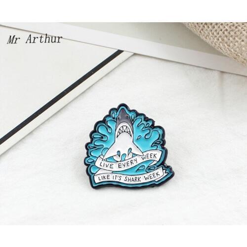 Shark Surf Enamel Pin LIVE EVERY WEEK,LIKE ITS SHARK WEEK Brooch Backpack Clothes Lapel Pin Animal Jewelry Gift for Friends