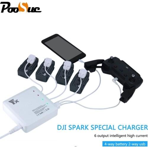 Fast charging 6 output Charger with 2 USB Ports and 4 adapters Charge charger for DJI Spark battery and remote control