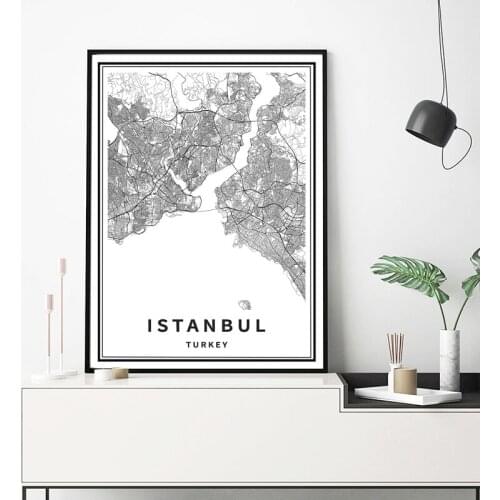 Istanbul City Map Print Black White Canvas Poster Modern Wall Art Picture Nordic Decoration Painting Turkey Home Decor