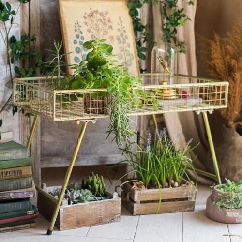 Rustic handmade rectangle wire top metal vintage side table