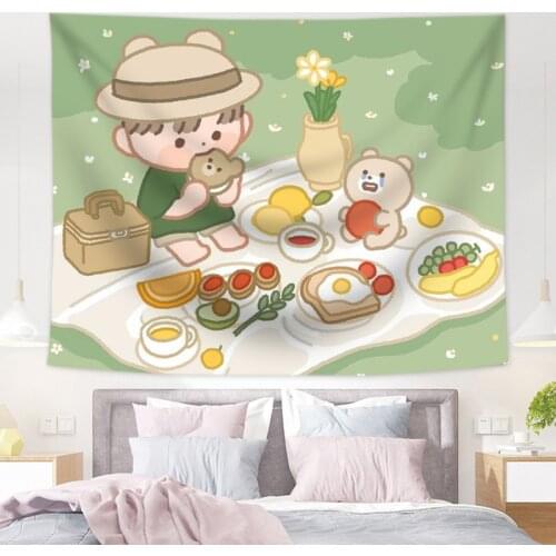 Tapestry Background Cloth Ins Cute Girl Wall Hanging Tapestry Kawaii Tapestry Wall Decor Bedside Layout Room Decoration