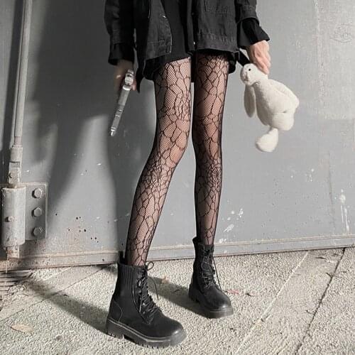Hipster Dark Lolita Girl Sexy Hollow Out Spider Web Slim Leggings Gothic Streetwear Gothic Black Women Cobweb Tights 2021