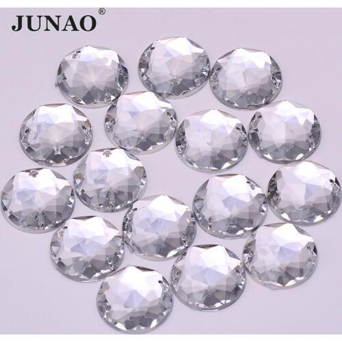 JUNAO 6 8 10 12 18 20 30 52 mm Sewing Clear Crystal Acrylic Rhinestones Flatback Sew On AB Crystals Stones for DIY Needlework