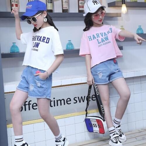 Girls clothes sets 3-15 baby girls T-shirt+pants 2pcs/set teenage dress kid summer short sleeve tops fashionable chidlren outfit