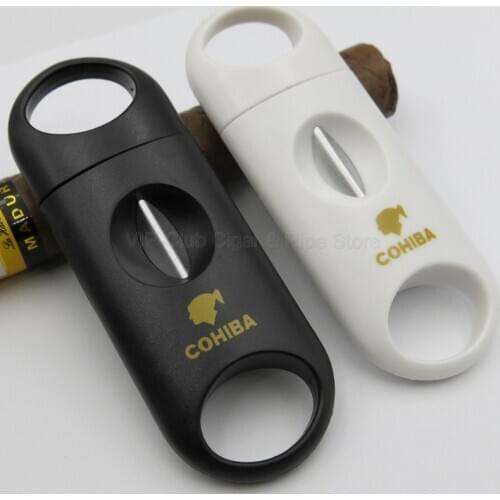 COHIBA Plastic And Stainless Steel V Cut Blade Cigar Cutter Sigaar Zigarren Smoking Tool Handle Cigar Guillotine Cutter