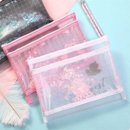 Cute Pink Zipper Pencil Case Single And Double Mesh Storage Bag Cute Sequin Storage Bag For Diary Planner Home Office Storage