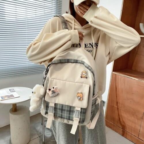Fashion Schoolbags For Teenage Girls Children Backpack Ulzzang Cute Plaid School Bag Women Backpack Travel Bagpack Mochila