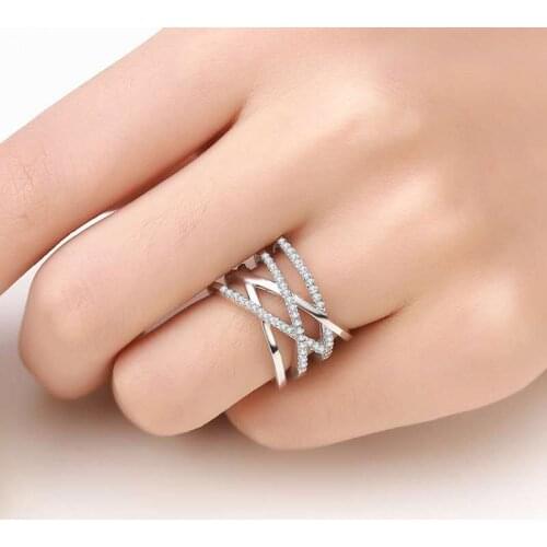 925 Sterling Silver Double Layer Grid Micro Inlaid Zircon Rings For Men Women Twist Ethnic Style Adjustable Open Finger Rings