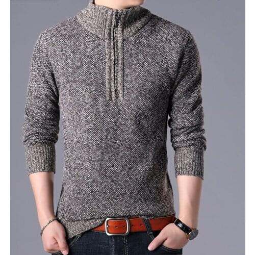 Autumn Winter Plus Velvet Thick Large Size Mens Half High Neck Stand Collar Sweater Male Zipper Fashion Simple Slim Pullover